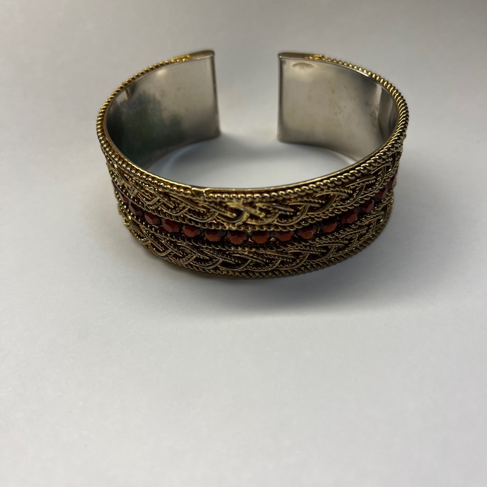 Large Gold tone Rope Heavy Cuff Bracelet With Orange
